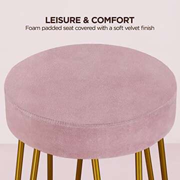 Yaheetech Round Kitchen Counter Stool Home Bar Height Stools with Golden Hairpin Legs Upholstered Velvet Seat for Kitchen/Dining Room Pink, Set of 2 (Package 1)