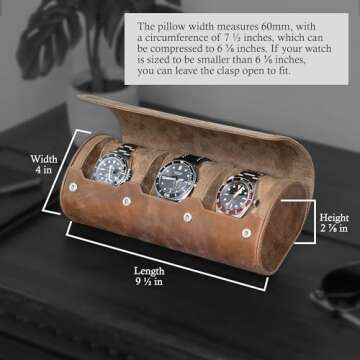 ROTHWELL Watch Roll Travel Case for 3 Watches | 100% Real Leather, Tough Portable Protection, Fits A...