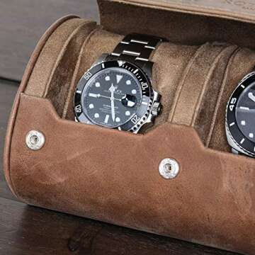 ROTHWELL Watch Roll Travel Case for 3 Watches | 100% Real Leather, Tough Portable Protection, Fits All Wrist Watches & Smart Watches Up to 50mm…