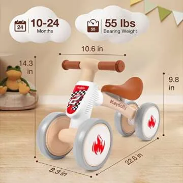 Maydolly Baby Banlance Bike for 1 Year Old Boys Girls Cute 10-24 Months Kids Toy First Birthday Gift No Pedal Toddler 4 Wheels Balance Bike