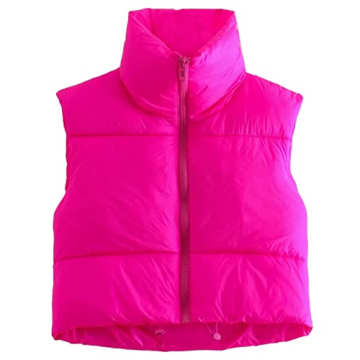 Shiyifa Women's Fashion High Neck Zipper Cropped Puffer Vest Jacket Coat - Versatile Style and Comfo...
