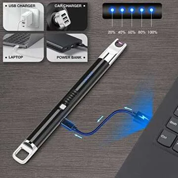 LcFun Candle Lighters 2 Pack Electric Lighter USB Rechargeable Long Lighter with Safety Lock and LED Battery Display Plasma Arc Lighters for Candles, Fireworks, BBQ (2 Pack Black)