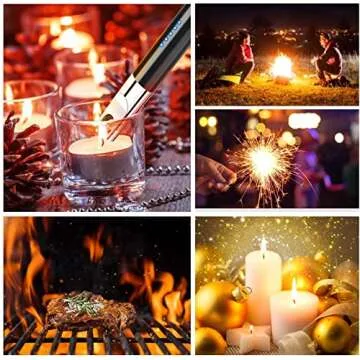 LcFun Candle Lighters 2 Pack Electric Lighter USB Rechargeable Long Lighter with Safety Lock and LED Battery Display Plasma Arc Lighters for Candles, Fireworks, BBQ (2 Pack Black)