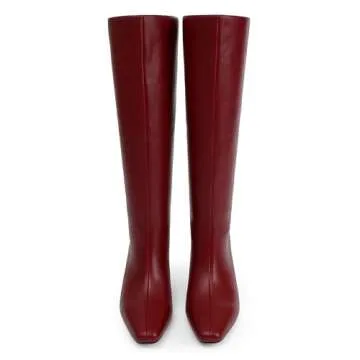 Modatope Women's Burgundy Kitten Heel Knee-high Boots