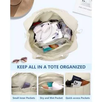 Gym Bag Women Duffle Bag - Travel Bag with Wet Pocket Carry on Weekender Bags for Women Water Resistant Travel Tote Bag Duffel Bag for Workout Sports Hospital Beige