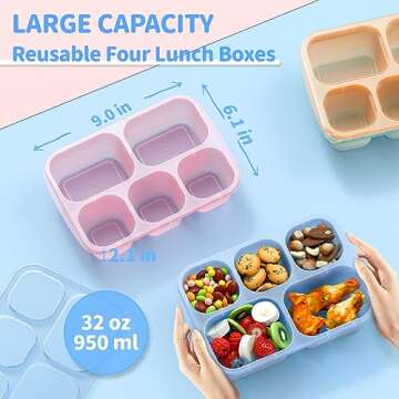 XGXN Bento Box Adult Lunch Box - 4 Pack, 5-Compartment Meal Prep Container for Kids, Stackable Snack...