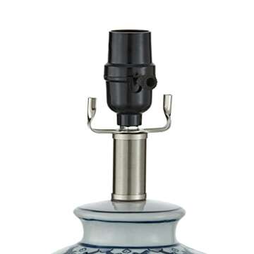 Maxax 25" Ceramic Table Lamp for Bedroom, Traditional Chinoiserie Bedside Lamp with Fabric Shade, Blue and White Nightstand Lamp for Living Room, Office, Study