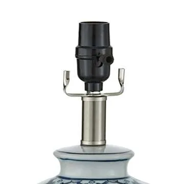 Maxax 25" Ceramic Table Lamp for Bedroom, Traditional Chinoiserie Bedside Lamp with Fabric Shade, Blue and White Nightstand Lamp for Living Room, Office, Study