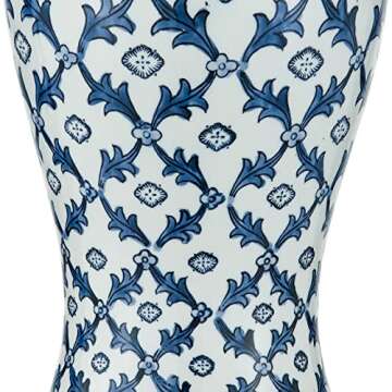 Maxax 25" Ceramic Table Lamp for Bedroom, Traditional Chinoiserie Bedside Lamp with Fabric Shade, Blue and White Nightstand Lamp for Living Room, Office, Study