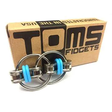 Tom's Fidgets Original Flippy Chain Fidget Toy - Perfect for ADHD, Anxiety, and Autism - Bike Chain Fidget Stress Reducer for Adults and Kids (Single Blue)