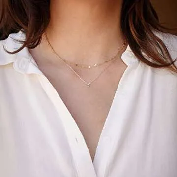 Tewiky Layered Gold Chain Solitaire Dainty Layering Necklaces Aesthetic Simple Chain Choker Necklace for Women 14k Gold Plated Diamond Rhinestone Pendant Necklace Set