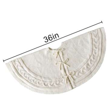 Christmas Tree Skirt 36 Inches: Braided Cable Knit Round Cream White Tree Skirt, Thick Rustic Christ...