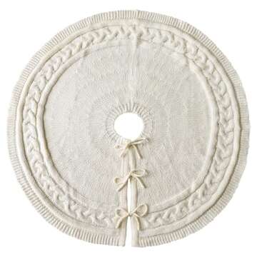 Christmas Tree Skirt 36 Inches: Braided Cable Knit Round Cream White Tree Skirt, Thick Rustic Christmas Tree Decorations Neutral Christmas Decor Christmas Tree Skirts for Xmas Home Party Supplies