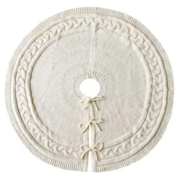 Christmas Tree Skirt 36 Inches: Braided Cable Knit Round Cream White Tree Skirt, Thick Rustic Christmas Tree Decorations Neutral Christmas Decor Christmas Tree Skirts for Xmas Home Party Supplies