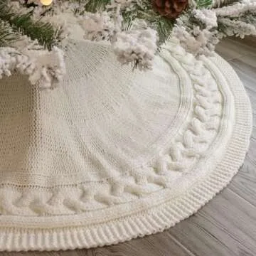 Christmas Tree Skirt 36 Inches: Braided Cable Knit Round Cream White Tree Skirt, Thick Rustic Christmas Tree Decorations Neutral Christmas Decor Christmas Tree Skirts for Xmas Home Party Supplies