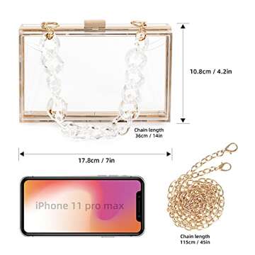 WJCD Women Clear Purse Acrylic Box Clutch Handbag, Small Transparent Crossbody Evening Bag Stadium A...