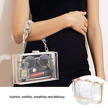 WJCD Women Clear Purse Acrylic Box Clutch Handbag, Small Transparent Crossbody Evening Bag Stadium Approved Gold Chain Strap (Transparent 2 chains)