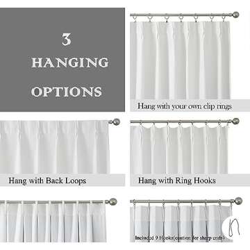 Pinch Pleated Blackout Curtain Panels with Full Blackout Liner Linen Texture Window Treatment Sets with Back Tab for Living Room Bedroom Thermal Insulated Drape with 9 Hooks, 40"x95"x2, White