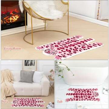 YulyreZome Leopard Bath Mat for Bathroom, Funny Cute Pink Tiger Cartoon Bathroom Rug Non-Slip Animal Door Mat Washable Absorbent Bathtub Plush Microfiber Decor Shower Rugs