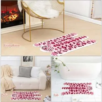 YulyreZome Leopard Bath Mat for Bathroom, Funny Cute Pink Tiger Cartoon Bathroom Rug Non-Slip Animal Door Mat Washable Absorbent Bathtub Plush Microfiber Decor Shower Rugs