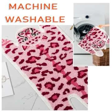 YulyreZome Leopard Bath Mat for Bathroom, Funny Cute Pink Tiger Cartoon Bathroom Rug Non-Slip Animal Door Mat Washable Absorbent Bathtub Plush Microfiber Decor Shower Rugs