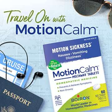 Boiron MotionCalm Relief for Nausea, Vomiting, or Dizziness associated with Motion Sickness Due to Travel, Amusement Rides, and Video Games or VR - Non-Drowsy - 60 Count