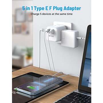 TROND France Germany Power Adapter - Type E F Plug Adapter with 2 USB Ports 3 AC Outlets, EU Outlet ...