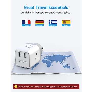 TROND Power Adapter - E F Plug for Europe Travel Gear
