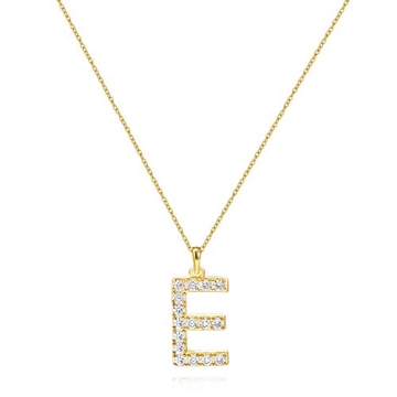 Gold Plated E Initial Pendant Necklace for Women