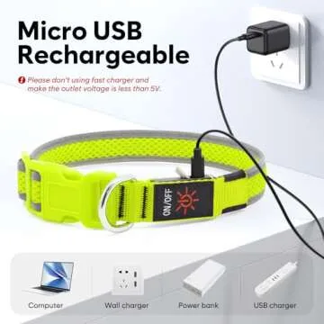 LED Dog Collar, Light Up Dog Collar USB Rechargeable, Brightest Dog Lights for Night Walking, Adjustable Dog Collar Light for Dog Safety(Medium, Neon Green)