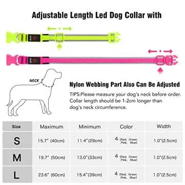LED Dog Collar, Light Up Dog Collar USB Rechargeable, Brightest Dog Lights for Night Walking, Adjustable Dog Collar Light for Dog Safety(Medium, Neon Green)