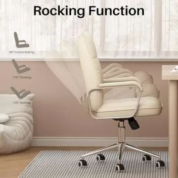 HomeZeer White Soft Leather Home Office Desk Chair, Swivel Computer Chair with Wheels and Padded Arms, Adjustable Height and Tilt