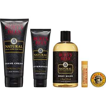 Burt's Bees Men's Gift Set, 5 Natural Products in Giftable Tin – Shave Cream, Aftershave, Body Wash, Hand Salve, Original Beeswax Lip Balm