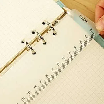 A5 6 Holes Binder File Folder Organizer Slide-in Plastic Bookmark Dividers Ruler (Gold, 1 Count)