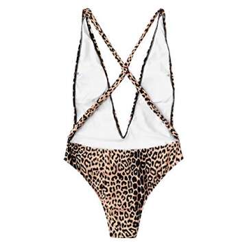 SweatyRocks Women's Sexy Bathing Suits Criss Cross Tie Knot Front Deep V Open Back Leopard One Piece Swimwear Multi M