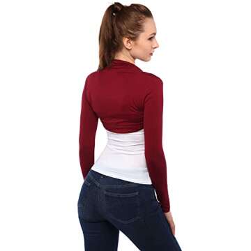 AmélieBoutik Women Long Sleeve Bolero Shrug Cropped Open Front Cardigan Jacket (Burgundy Large)
