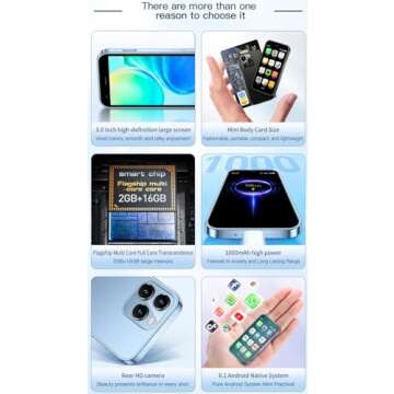 Cutwif Mini Smartphone, Mini Phone Unlocked Cell Phone 3.0 Inch Android 3G Small Mobile Child Phone Quad Core 2G+16G 5.0MP Dual SIM High Definition (Blue)