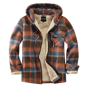 Elesuit Men's Full-Zip Fleece Hoodie - Soft Sherpa Lined Flannel Jacket in Orange