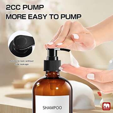 GMISUN Glass Shampoo and Conditioner Dispenser, Shower Soap Dispenser Bottles with Labels, Refillable Shampoo Conditioner Body Wash Dispensers, Amber Glass Soap Pump Dispenser Set for Bathroom Shower