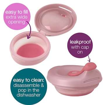 b.box Fill + Feed (Blush) | Reusable Baby Food Pouch | For Toddlers & Babies 4mo+ | Silicone/Nylon Pouch, BPA Free Plastic Lid | Dishwasher & Microwave Safe | 110mL (3.7oz or ½ Cup Capacity)