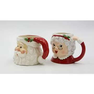 Fine Ceramic Christmas Mr & Mrs. Santa Claus Mugs Set