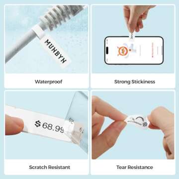 MUNBYN Thermal Line Label Tape for Penguin Bluetooth Label Maker Machine, 12.5 x 109mm Self-Adhesive Label for Home, Office, School (Line-White)