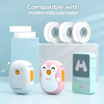 MUNBYN Thermal Line Label Tape for Penguin Bluetooth Label Maker Machine, 12.5 x 109mm Self-Adhesive Label for Home, Office, School (Line-White)