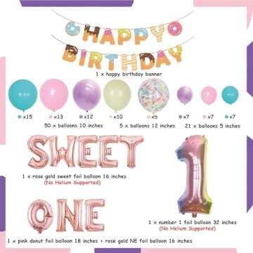 Sweet One Donut Birthday Party Decorations for Girls Donut 1st Birthday Pink Macaron Pastel Balloon ...