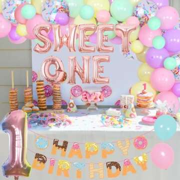 Sweet One Donut Birthday Party Decorations for Girls Donut 1st Birthday Pink Macaron Pastel Balloon Garland Arch Kit for Doughnut 1st Birthday Party Decor with Happy Birthday Banner