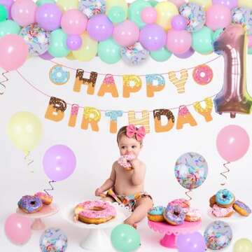 Sweet One Donut Birthday Party Decorations for Girls Donut 1st Birthday Pink Macaron Pastel Balloon Garland Arch Kit for Doughnut 1st Birthday Party Decor with Happy Birthday Banner