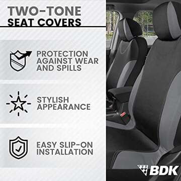 BDK UltraSleek Gray Seat Covers for Cars, Two-Tone Front Seat Covers with Matching Back Car Seat Cov...
