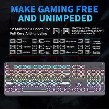E-YOOSO Wired Mechanical Keyboard with Backlit, Blue Switch, Retro Typewriter Gaming Keyboard, Light Up Letters, 104 Round Key for Game, Office, Computer, Laptop, PC, Desktop