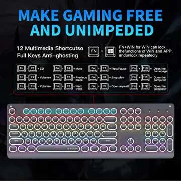 E-YOOSO Wired Mechanical Keyboard with Backlit, Blue Switch, Retro Typewriter Gaming Keyboard, Light Up Letters, 104 Round Key for Game, Office, Computer, Laptop, PC, Desktop