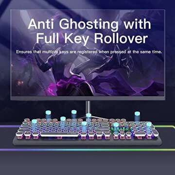 E-YOOSO Wired Mechanical Keyboard with Backlit, Blue Switch, Retro Typewriter Gaming Keyboard, Light Up Letters, 104 Round Key for Game, Office, Computer, Laptop, PC, Desktop